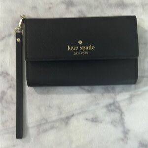 Kate Spade Laurel Way Black Saffiano Leather Trifold Wallet Wristlet
